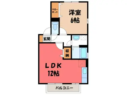 クラージュタウンB(1LDK/1階)の間取り写真