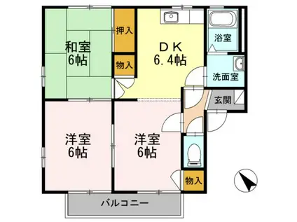 フレグランスゆたか B(2LDK/1階)の間取り写真