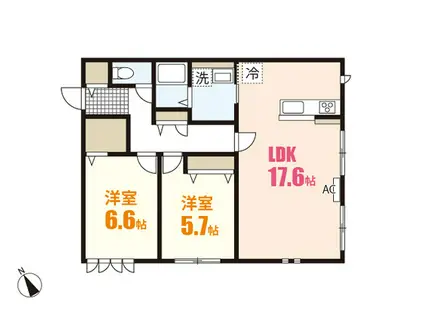 フローラルコートK(2LDK/1階)の間取り写真