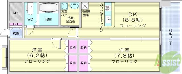 ナッツコート(2DK/4階)の間取り写真