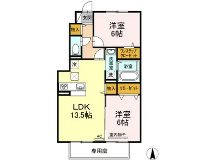 エイトサザンコート B棟(2LDK/1階)の間取り写真