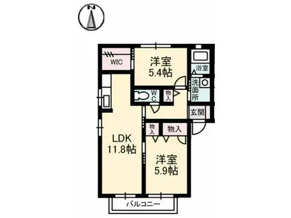 シャルマンA棟(2LDK/1階)の間取り写真