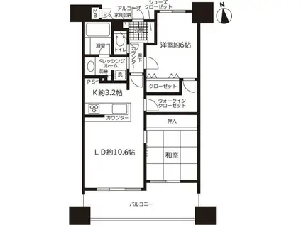 サーパス浜松駅前(2LDK/4階)の間取り写真
