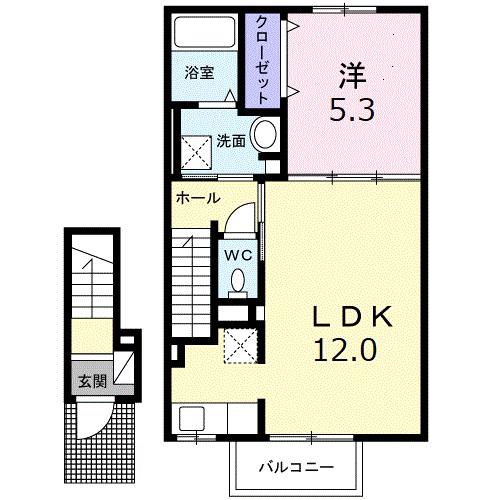 シャルマン 宇和島(1LDK/2階)の間取り写真