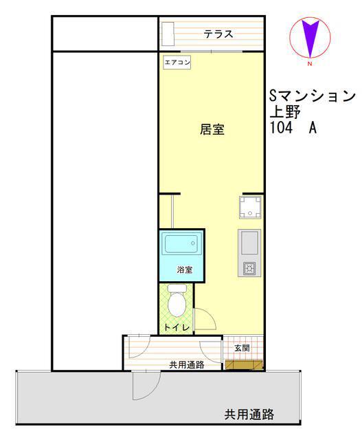 Sマンション上野(1K/1階)の間取り写真