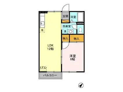 らぽーる梅園AB(1LDK/2階)の間取り写真