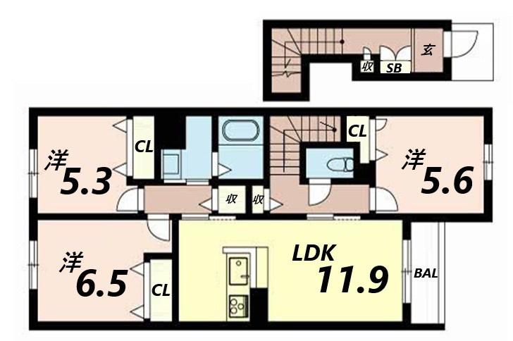 シャンティ夢前A(3LDK/2階)の間取り写真