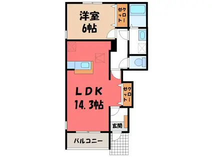 メゾン・ド・アンソレイエ(1LDK/1階)の間取り写真