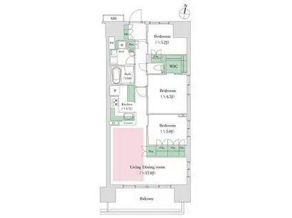 インプレスト所沢(3LDK/13階)の間取り写真