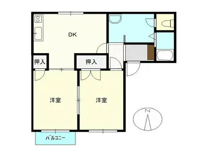 プラザベルフィーユ(2DK/2階)の間取り写真