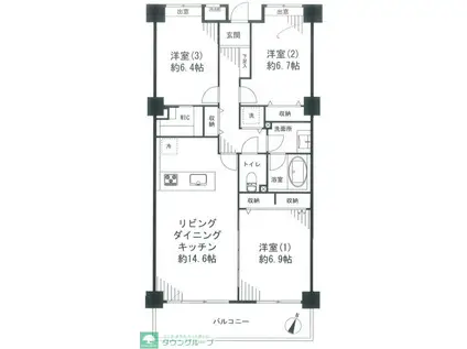 ライオンズマンション横浜常盤台(3LDK/3階)の間取り写真