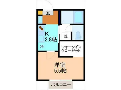 ディアス若草(1K/1階)の間取り写真