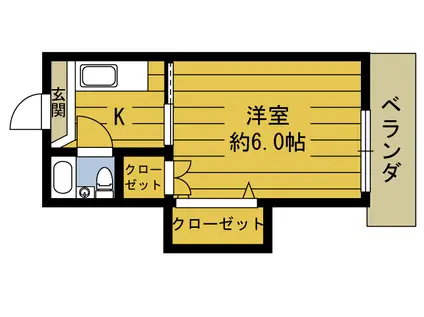 デルマー挾間(1K/4階)の間取り写真
