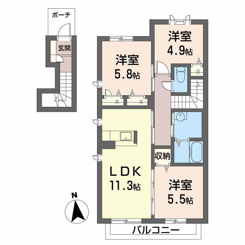 シャーメゾン陽(3LDK/2階)の間取り写真
