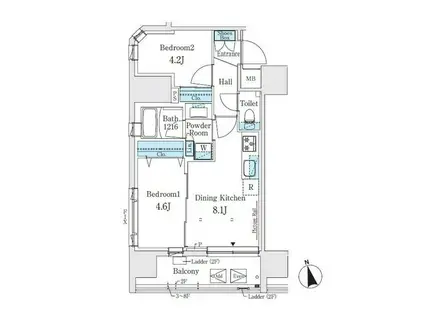 ジェイグランコート浅草(2DK/5階)の間取り写真