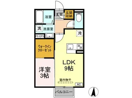 エスポワール岩船 C(1LDK/1階)の間取り写真