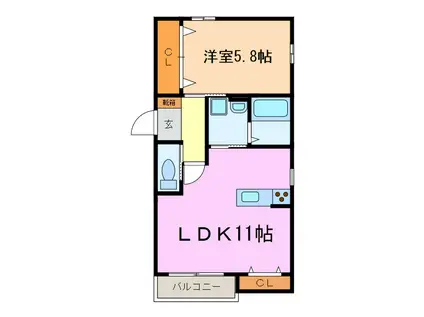 ルカーノ藤が丘(1LDK/1階)の間取り写真