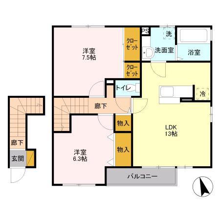 晄颯 弐(2LDK/2階)の間取り写真