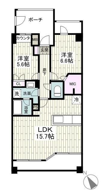 グライユール横浜(2LDK/1階)の間取り写真