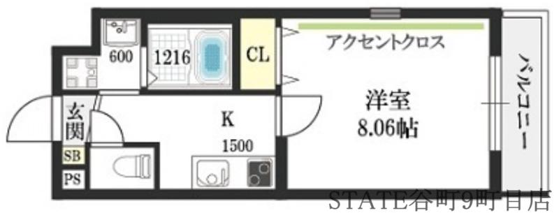 ウエストコクーン阿倍野(1K/2階)の間取り写真