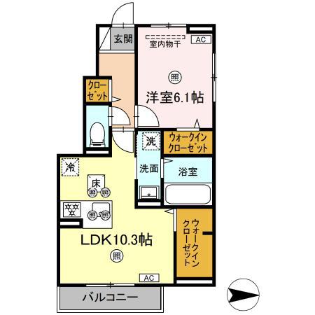 エトワリア(1LDK/1階)の間取り写真