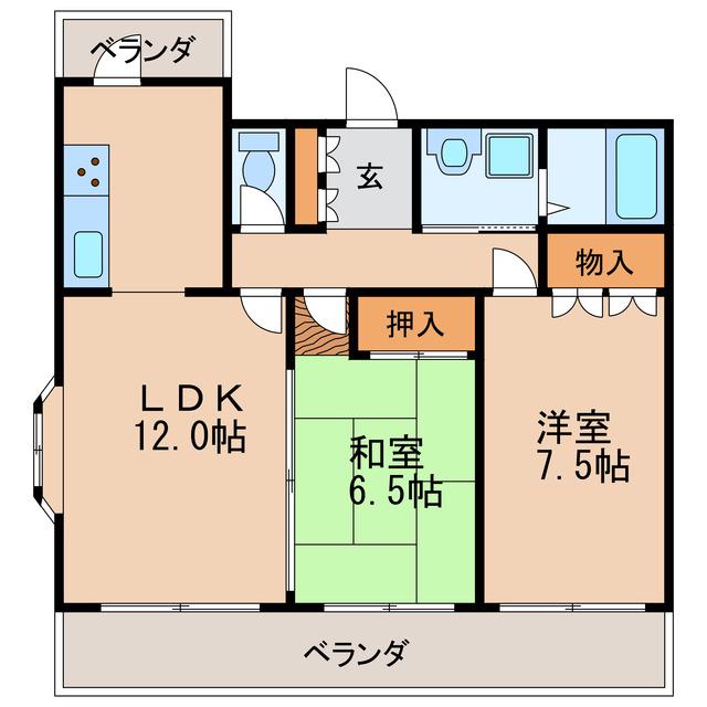 ビハ-ラ白壁(2LDK/5階)の間取り写真
