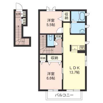 COMODO PATIO A(2LDK/2階)の間取り写真