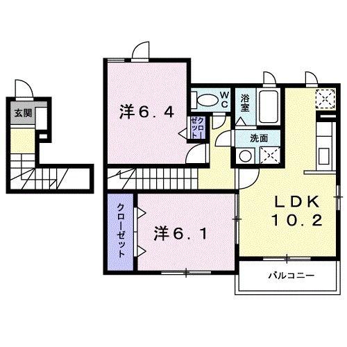さくらヒルズ霞台 弐番館(2LDK/2階)の間取り写真