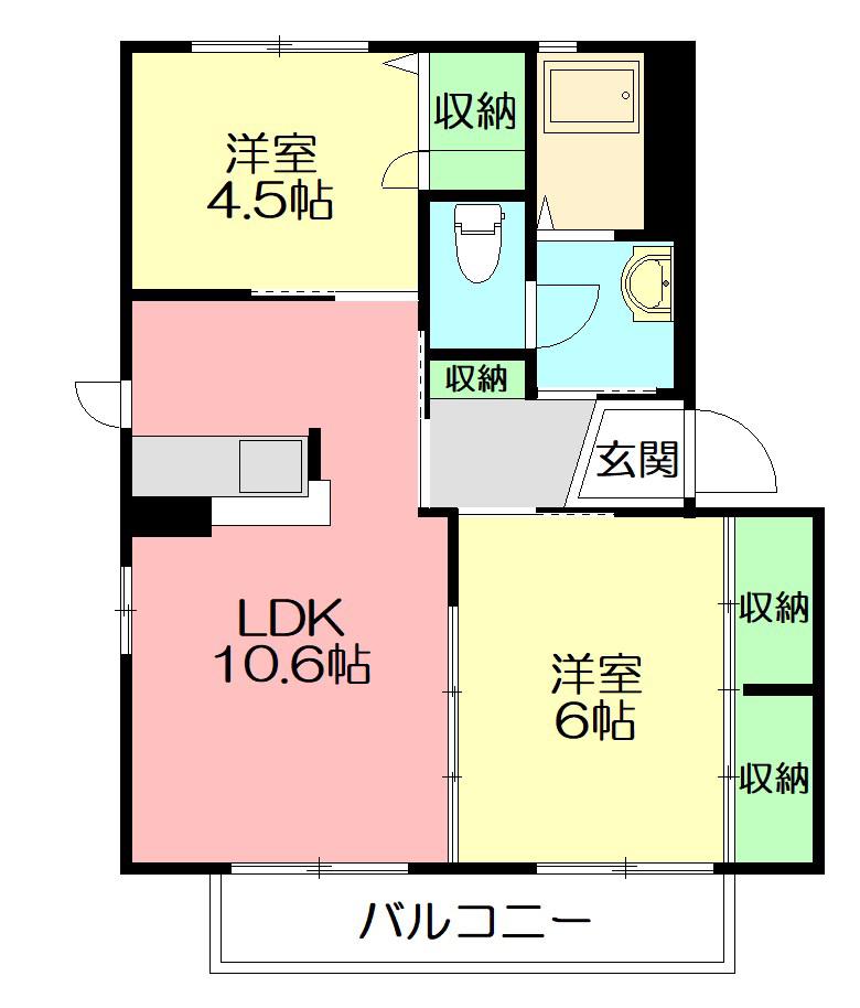 カサベルデ赤坂 A(2LDK/2階)の間取り写真