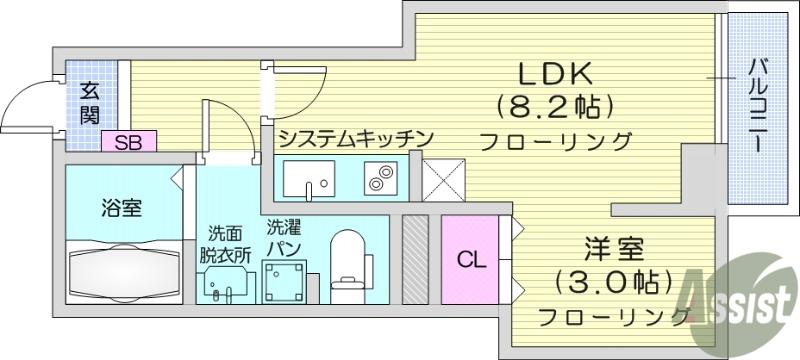 メリディアン多賀城新田(1LDK/2階)の間取り写真