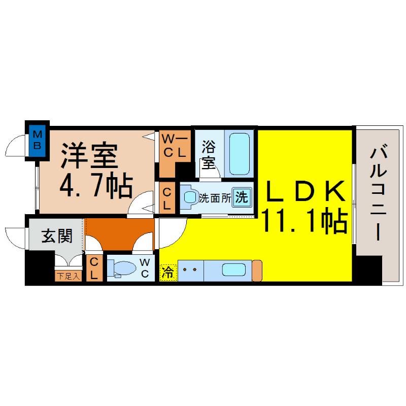 グランレコルト(1LDK/4階)の間取り写真