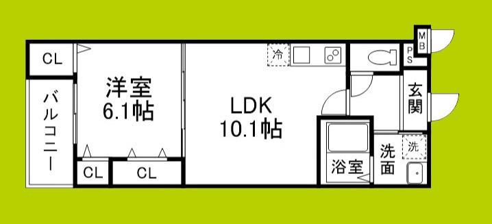 フジパレス遠里小野二丁目II(1LDK/1階)の間取り写真