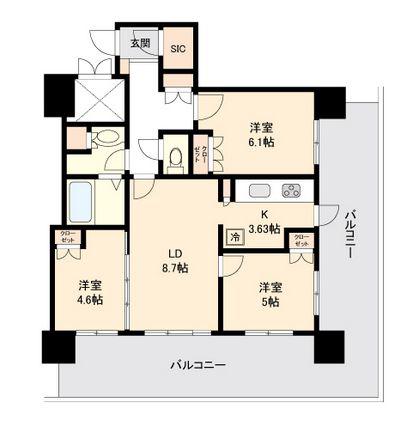 リボンシティコミュニティ(3LDK/6階)の間取り写真