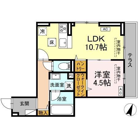 D PAINA ODORIBA(1LDK/1階)の間取り写真