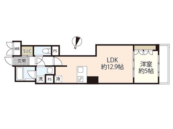 ソシオタワー十日市(1LDK/9階)の間取り写真