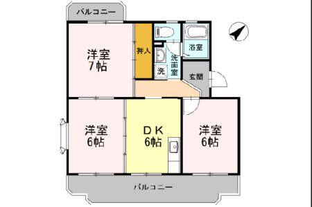 ラ・リヴィエールIII(3DK/2階)の間取り写真