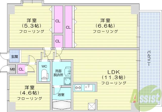 カルトセゾン鶴ヶ谷東(3LDK/6階)の間取り写真