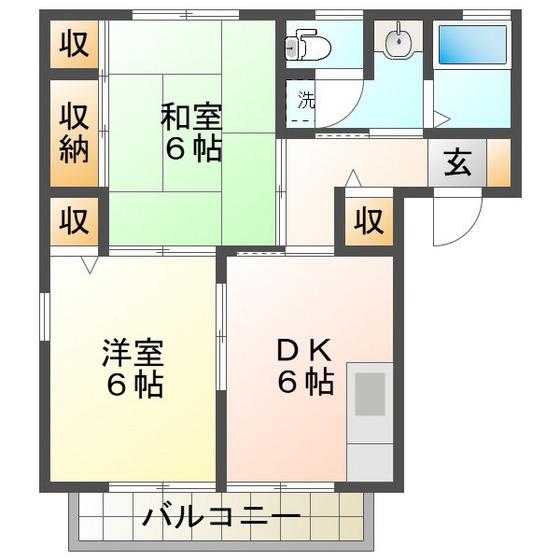ハイツニュータカト(2DK/2階)の間取り写真
