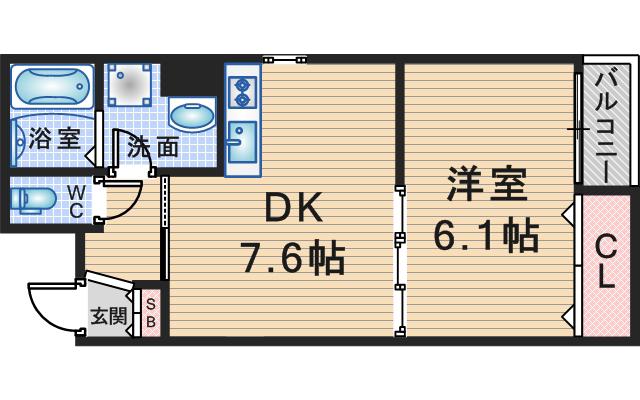 ベリッシモ蛍池(1DK/1階)の間取り写真