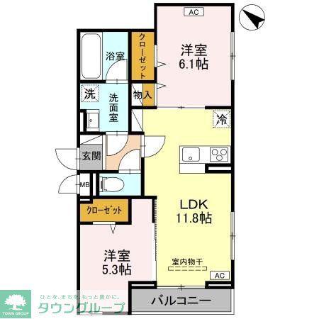 クレール・メゾン(2LDK/2階)の間取り写真