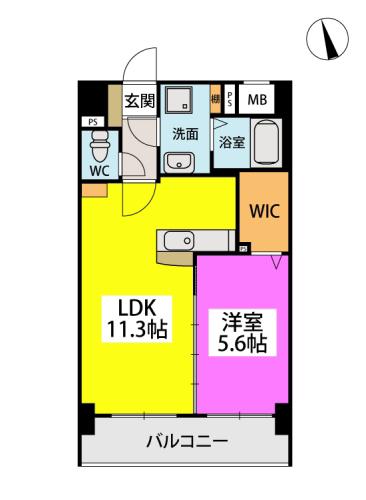 レーヴ陣原(1LDK/5階)の間取り写真