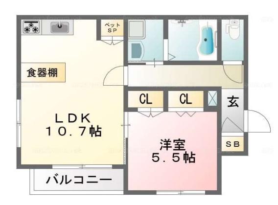 エスコートA(1LDK/1階)の間取り写真