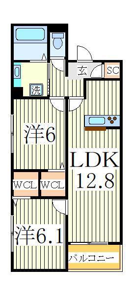 ウエスト レジデンス(2LDK/2階)の間取り写真