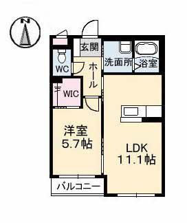 グランマスト高柳 B棟(1LDK/1階)の間取り写真