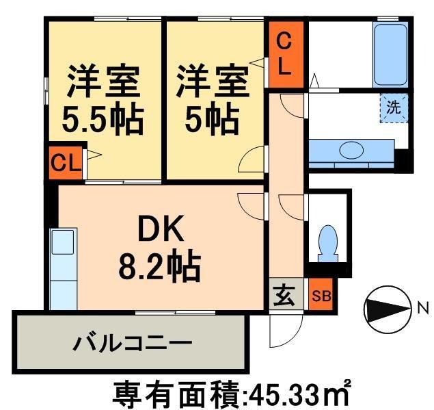 ボナールメゾン(2DK/1階)の間取り写真