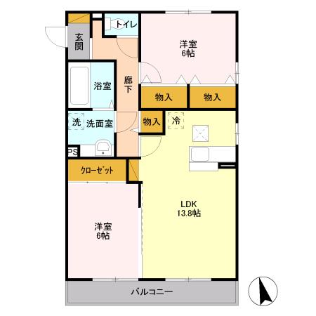 ラフィーネ MATSUNAMI(2LDK/1階)の間取り写真