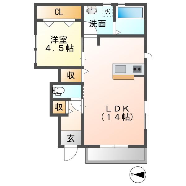 リーブルファイン中川原(1LDK/1階)の間取り写真