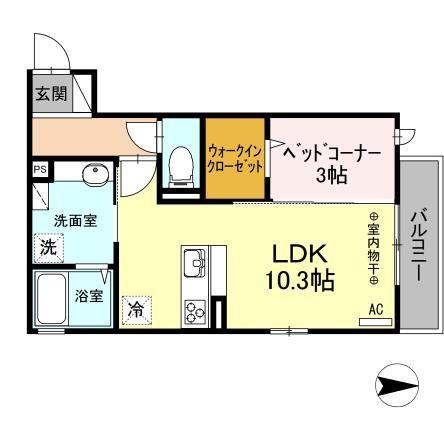 サンフェリーチェ海老名(1LDK/2階)の間取り写真