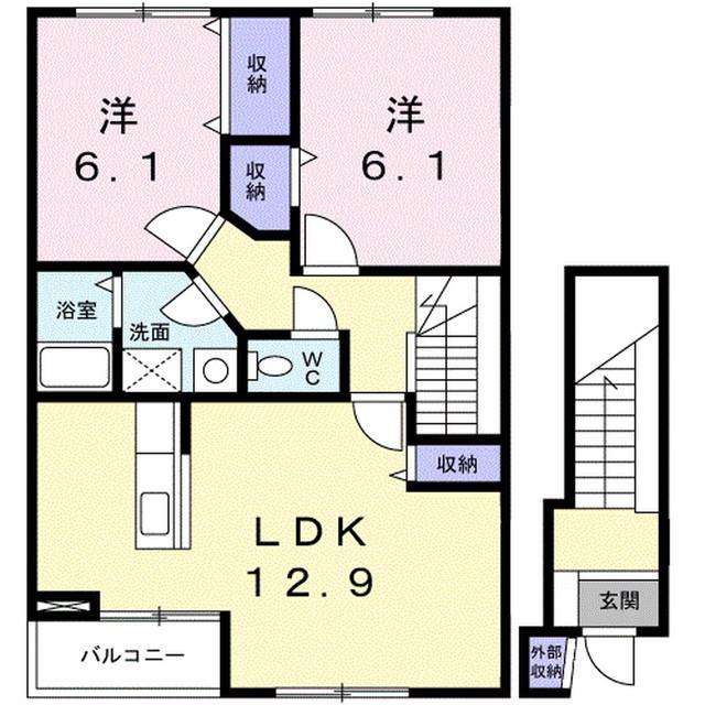 ルーラルブラッサムA(2LDK/2階)の間取り写真