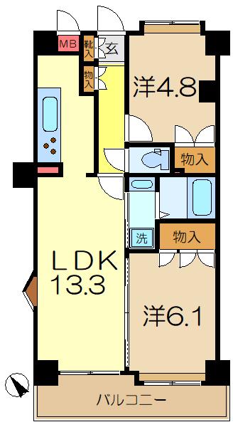 サンパティーク(2LDK/7階)の間取り写真